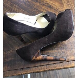 Brown suede platform open toe‎ heels 6